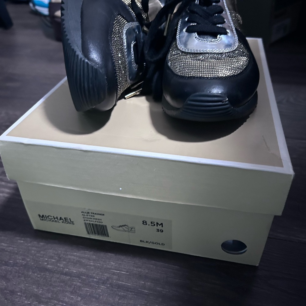 Micheal Kors Women's Black and Gold Sneakers - Picture 3 of 4